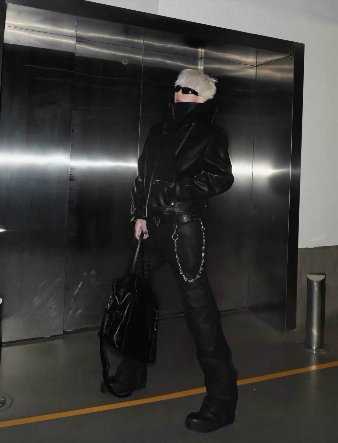 EODUP High Neck PU Leather Jacket