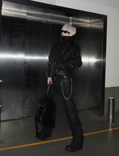 EODUP High Neck PU Leather Jacket