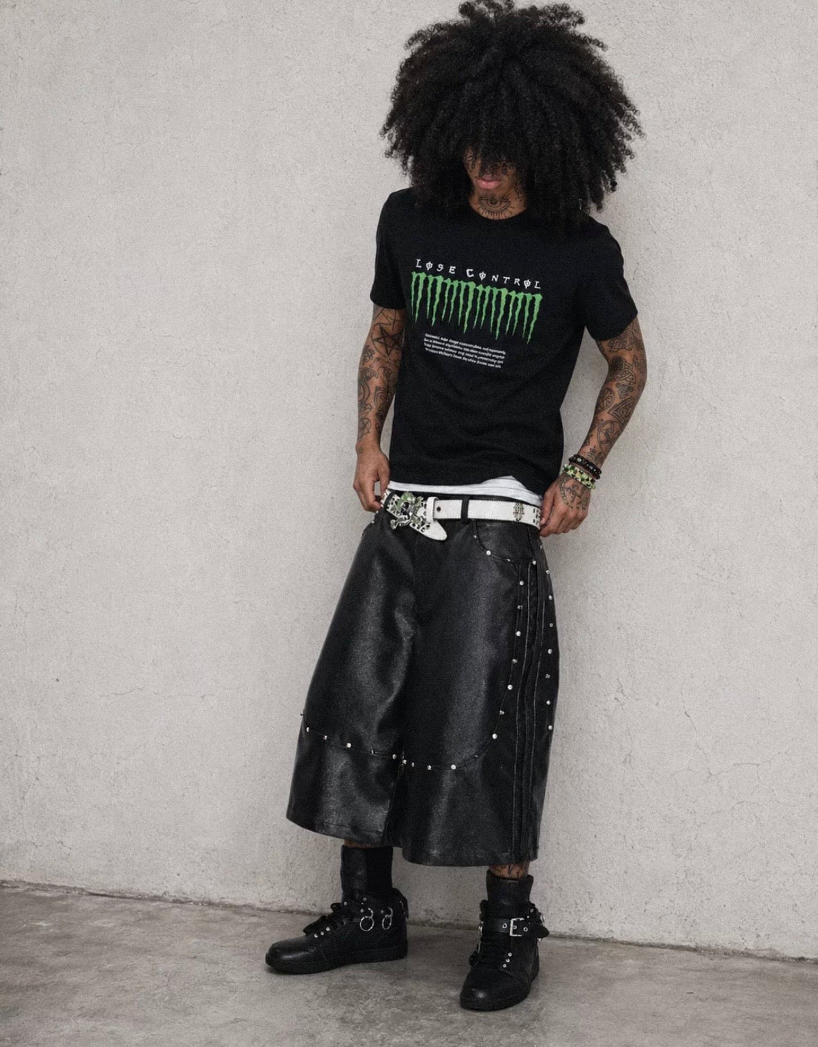 LOSECONTROLEDGE PU  Leather Long Half Pants