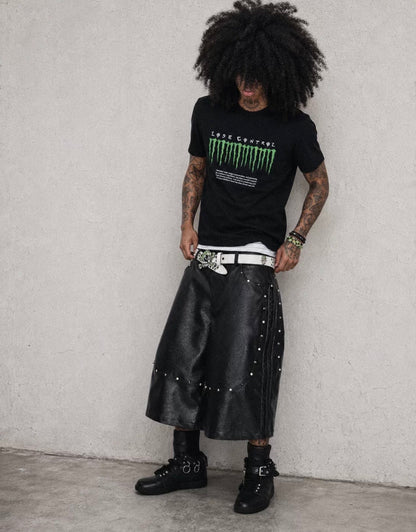 LOSECONTROLEDGE PU  Leather Long Half Pants