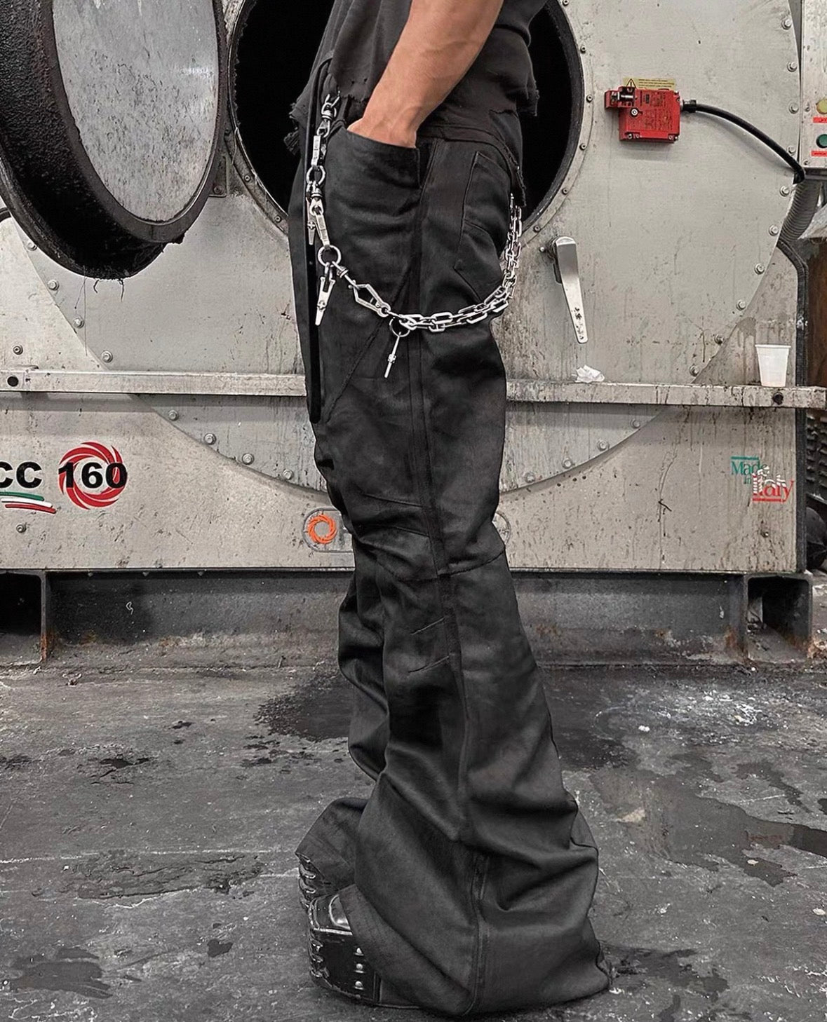 BLACK K Patch Work Flare Pants