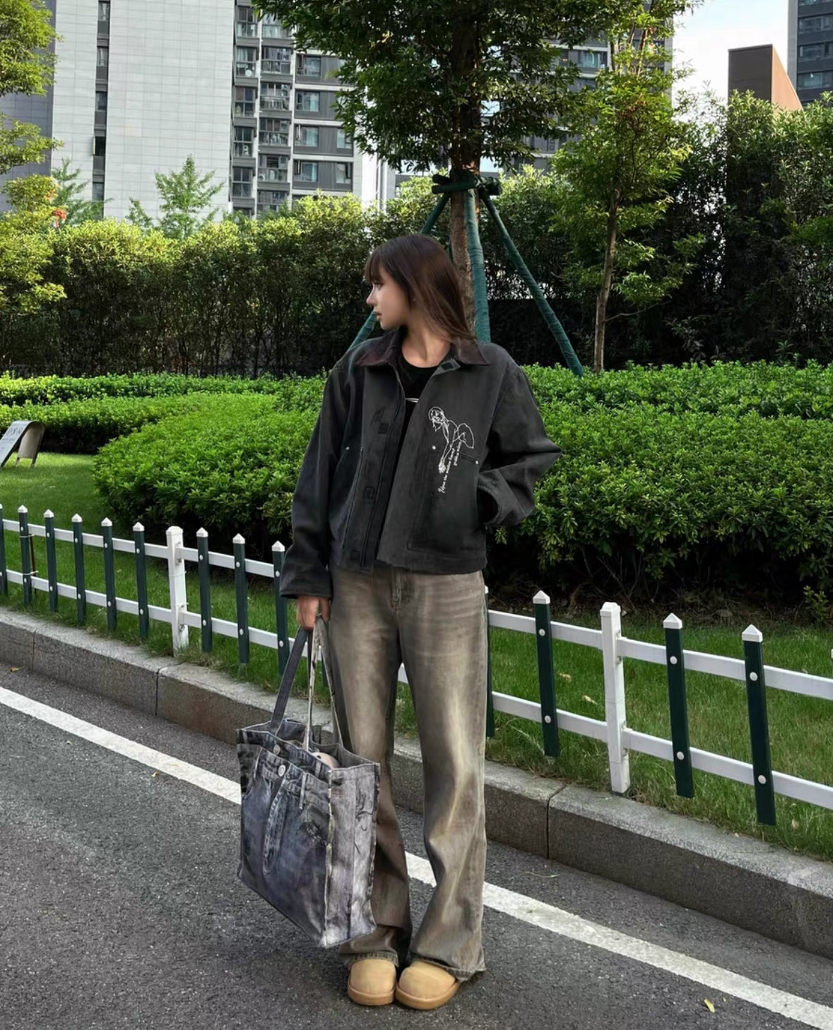 WANNA LAB Denim Print  Bag