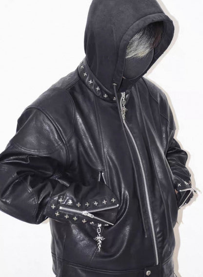 TH4SWE Hoodie PU Lether Jacket