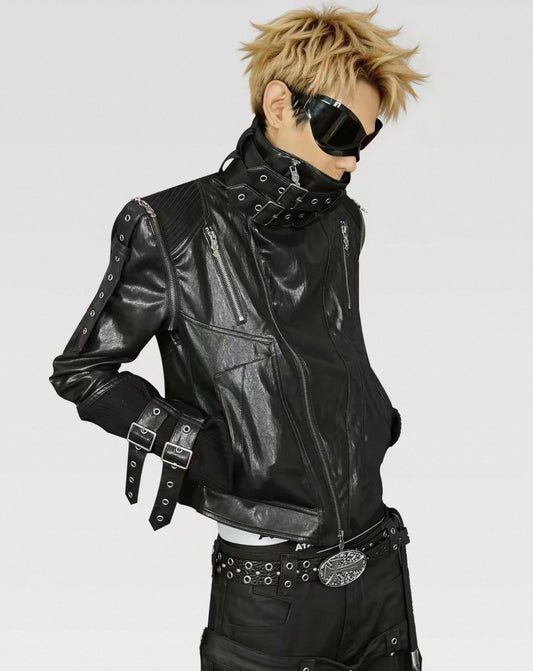 ATANOTHINGNESS Cross PU leather Jacket
