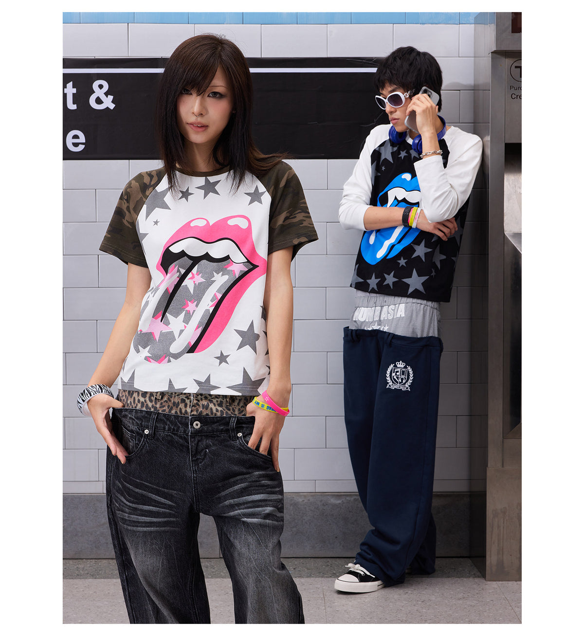 Tongue and Star Graphic Raglan Long Sleeve Top