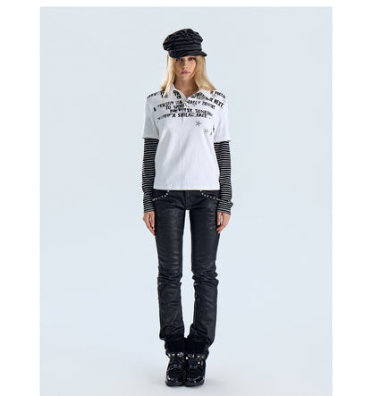 Star Pattern Layered Look Long Sleeve Polo Shirt