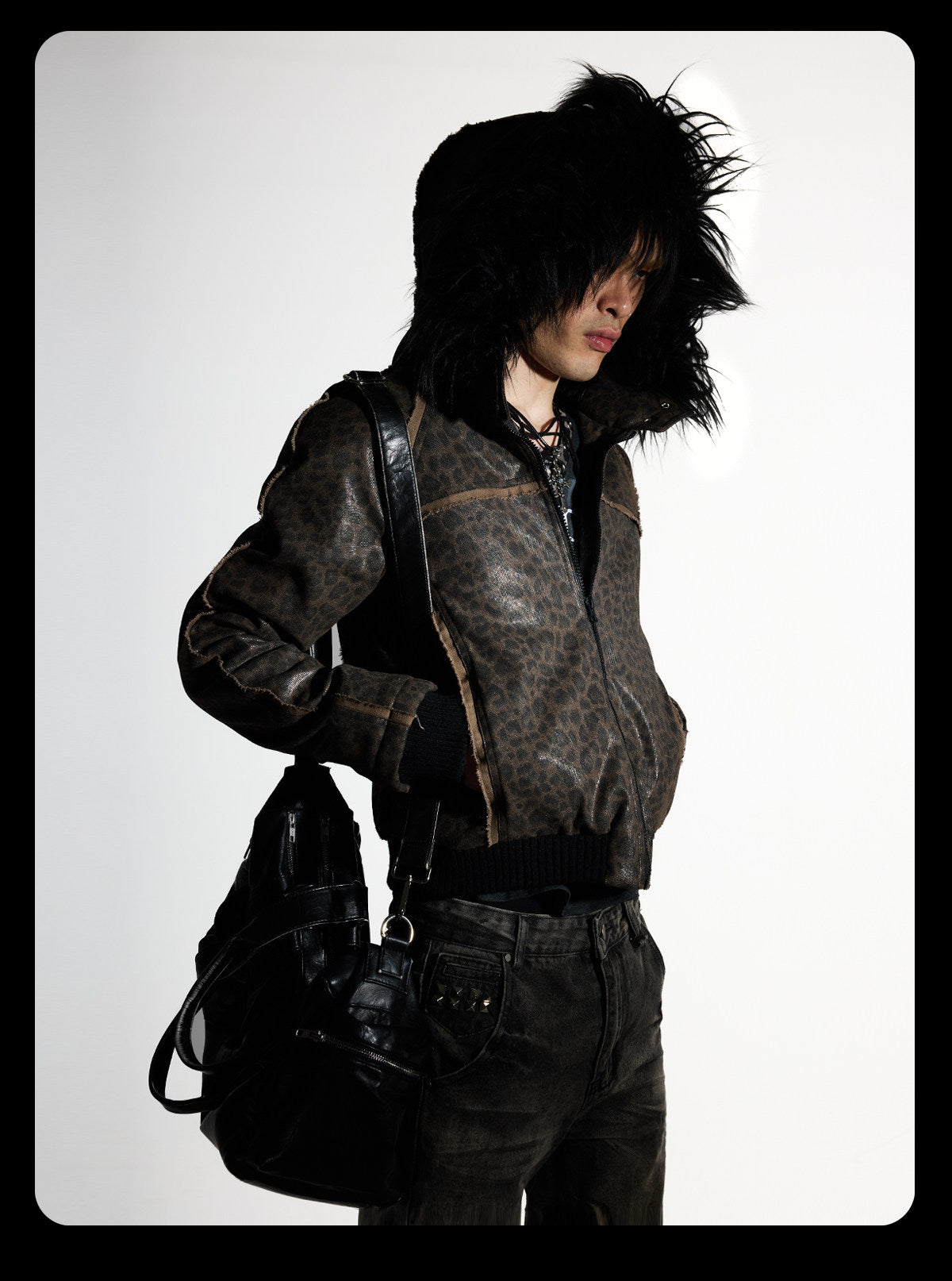 Detachable Faux Fur Collar Jacquard Zip Jacket