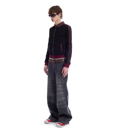 Black Red Embroidered Slim Fit Zip Jacket