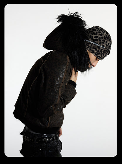 Detachable Faux Fur Collar Jacquard Zip Jacket
