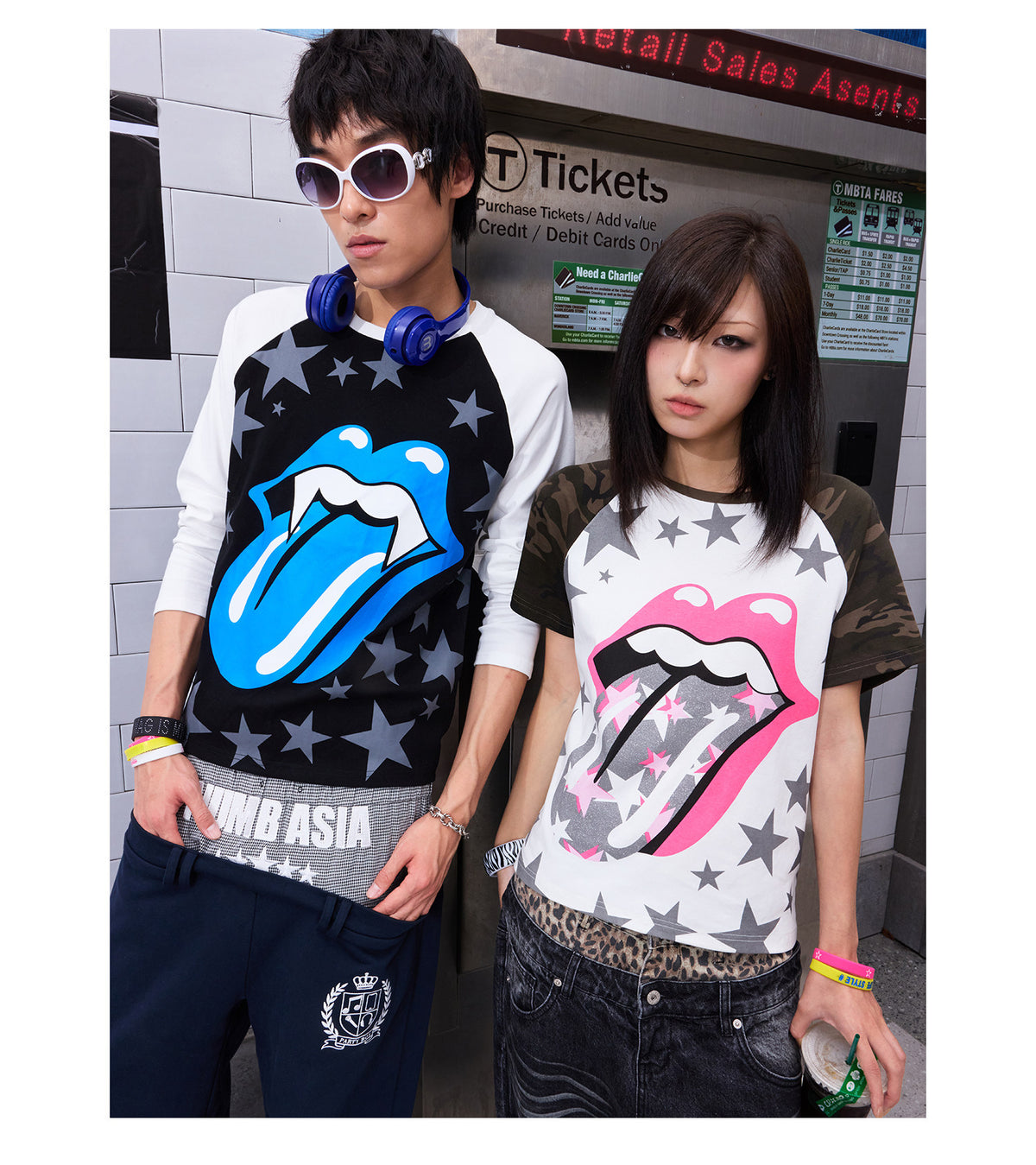 Tongue and Star Graphic Raglan Long Sleeve Top