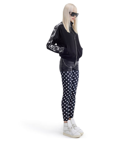 Musical Note Embroidered Stand Collar Zip Jacket