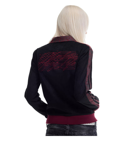 Black Red Embroidered Slim Fit Zip Jacket