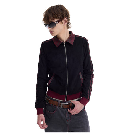 Black Red Embroidered Slim Fit Zip Jacket