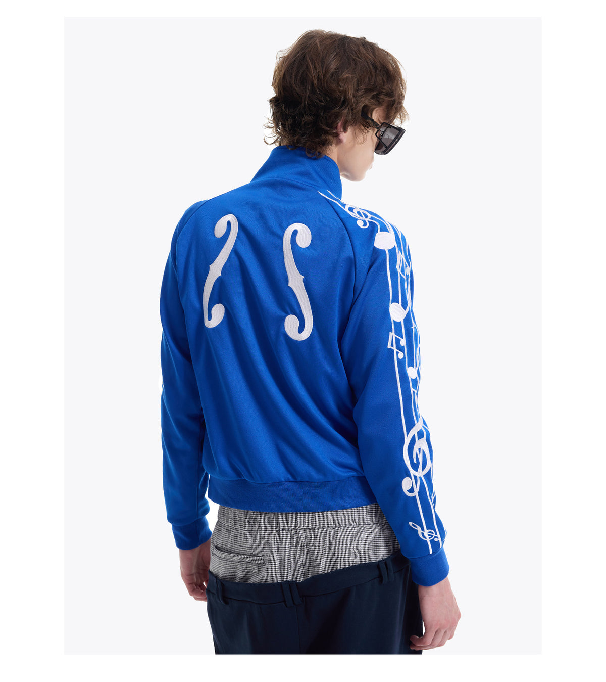 Musical Note Embroidered Stand Collar Zip Jacket