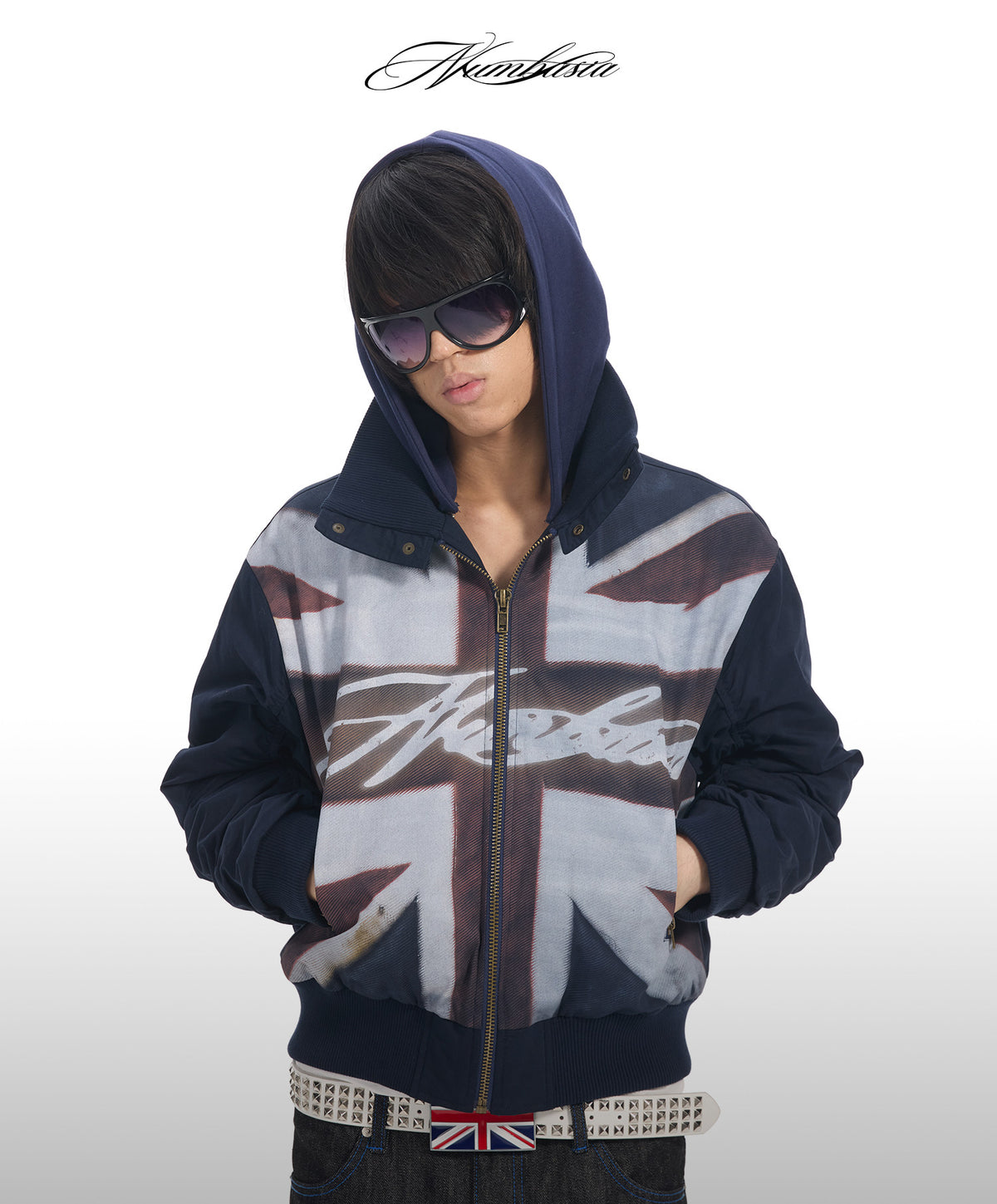 Cross Logo Printed Hooded Padded Bomber Jacket