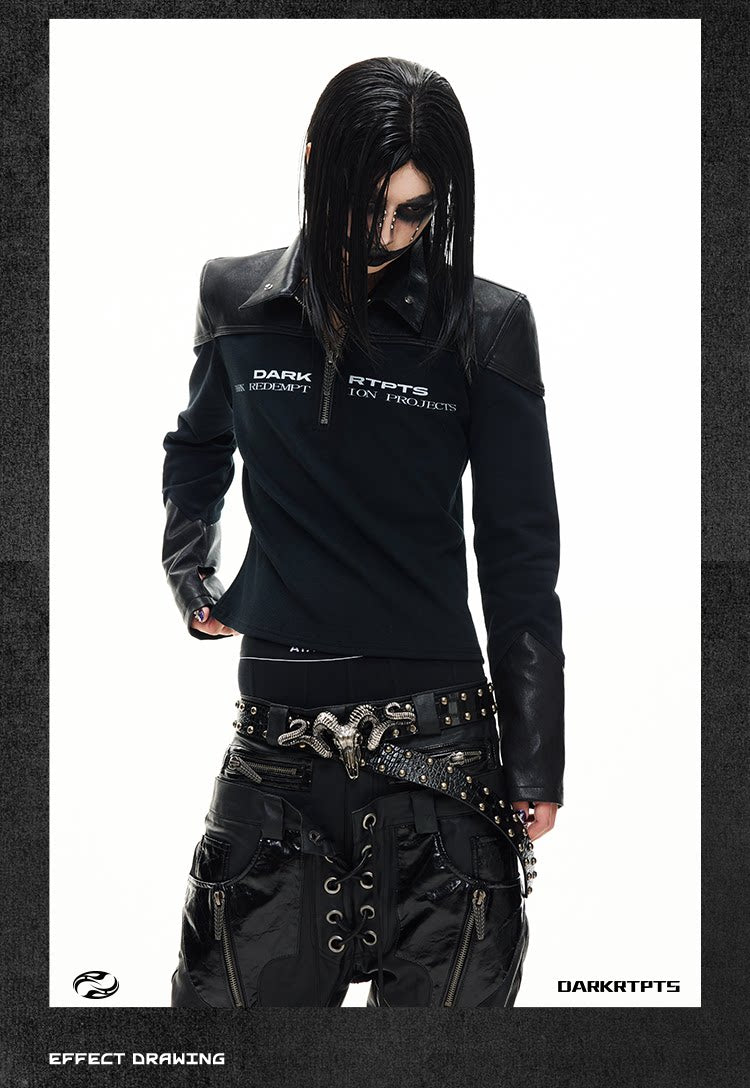 Detachable Faux Fur Collar Printed Long Sleeve Polo