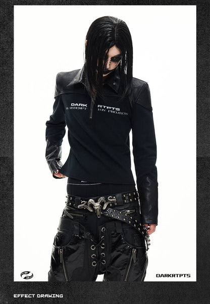 Detachable Faux Fur Collar Printed Long Sleeve Polo