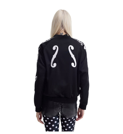 Musical Note Embroidered Stand Collar Zip Jacket