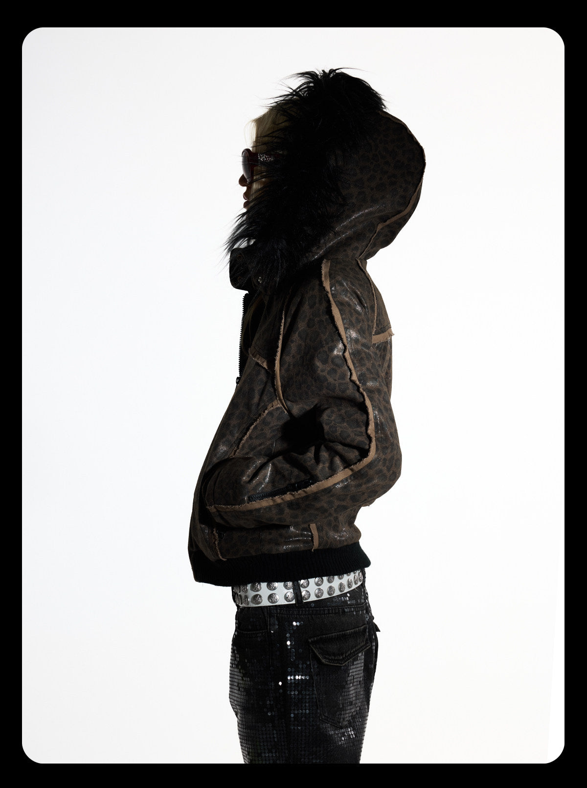 Detachable Faux Fur Collar Jacquard Zip Jacket
