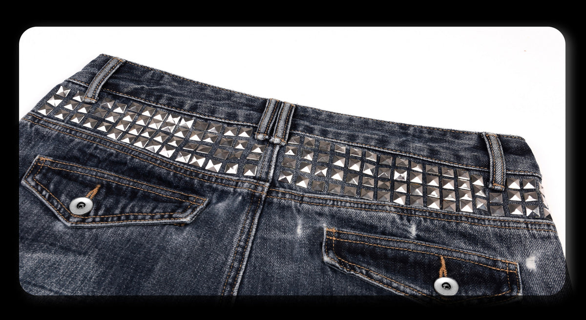 Studded Curved Seam Stacked Flare Jeans