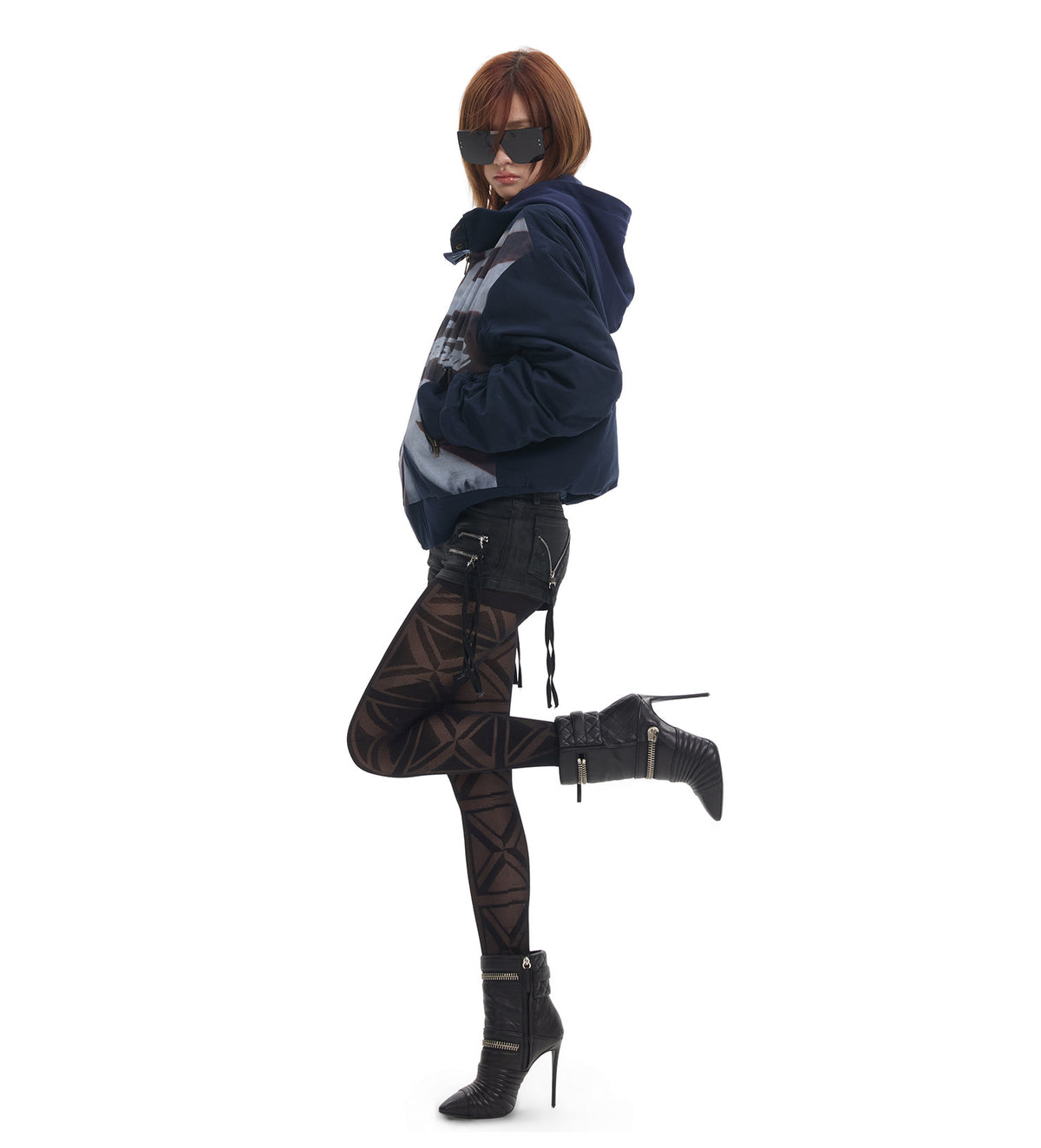 Cross Logo Printed Hooded Padded Bomber Jacket