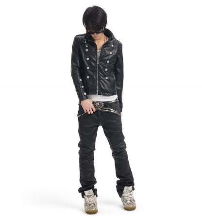 Military Button Cropped Faux Leather Jacket