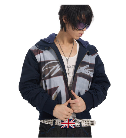 Cross Logo Printed Hooded Padded Bomber Jacket