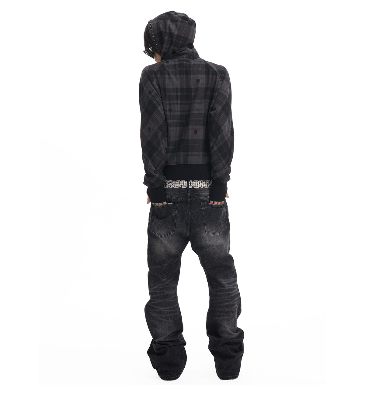 Dark Plaid Raglan Zip Up Hoodie