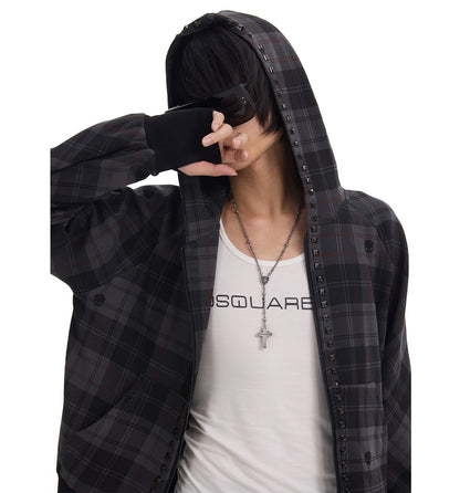 Dark Plaid Raglan Zip Up Hoodie