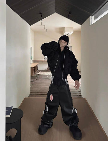 FOURTH3EX Double Waist PU Leather Pants