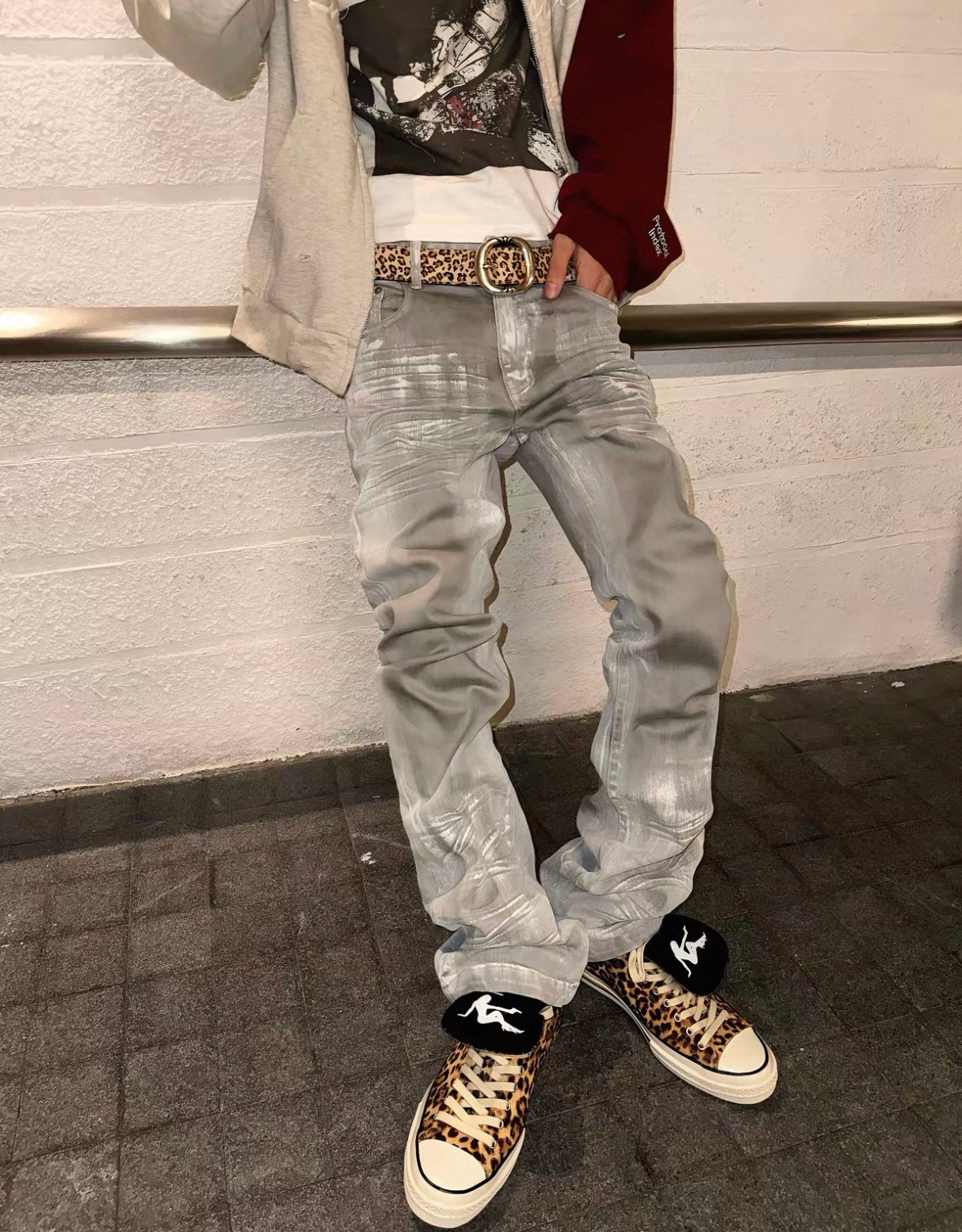 GOJOYJINNI White&Gray mix color pants