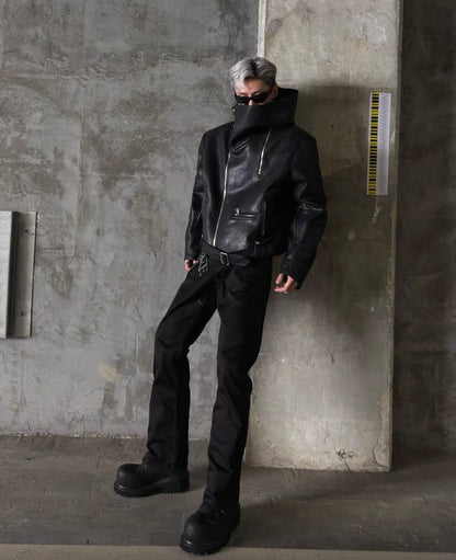 EODUP High Neck PU Leather Jacket
