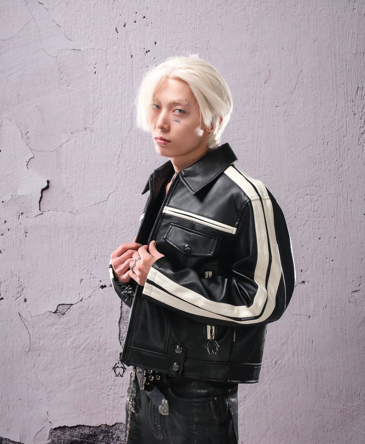 THEWET PU Lether Line Short Jacket