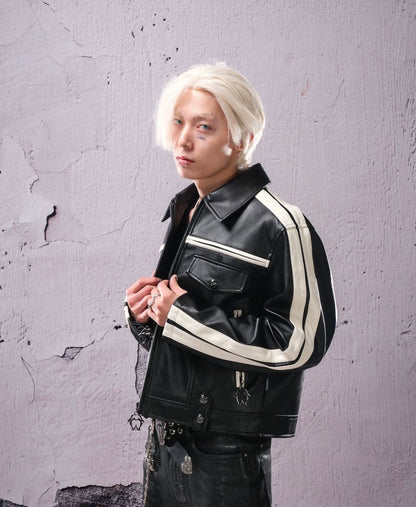 THEWET PU Lether Line Short Jacket