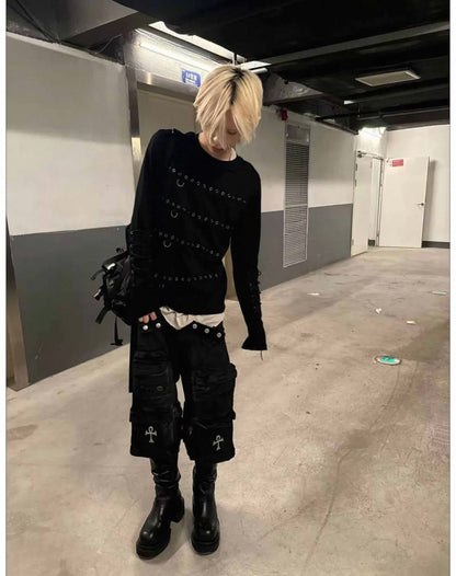 CINDER VEIN Dリングストラップ 長袖Tシャツ SELFISH