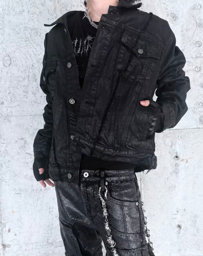 Vintage Washed Cotton Long Sleeve Cut-Out Jacket