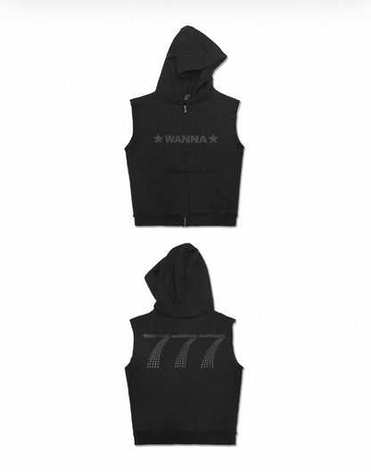 Distressed Sleeveless Zip Hoodie