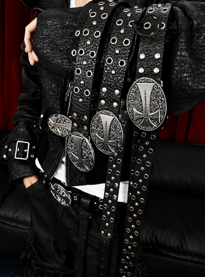 Cross Engraved Leather Belt
