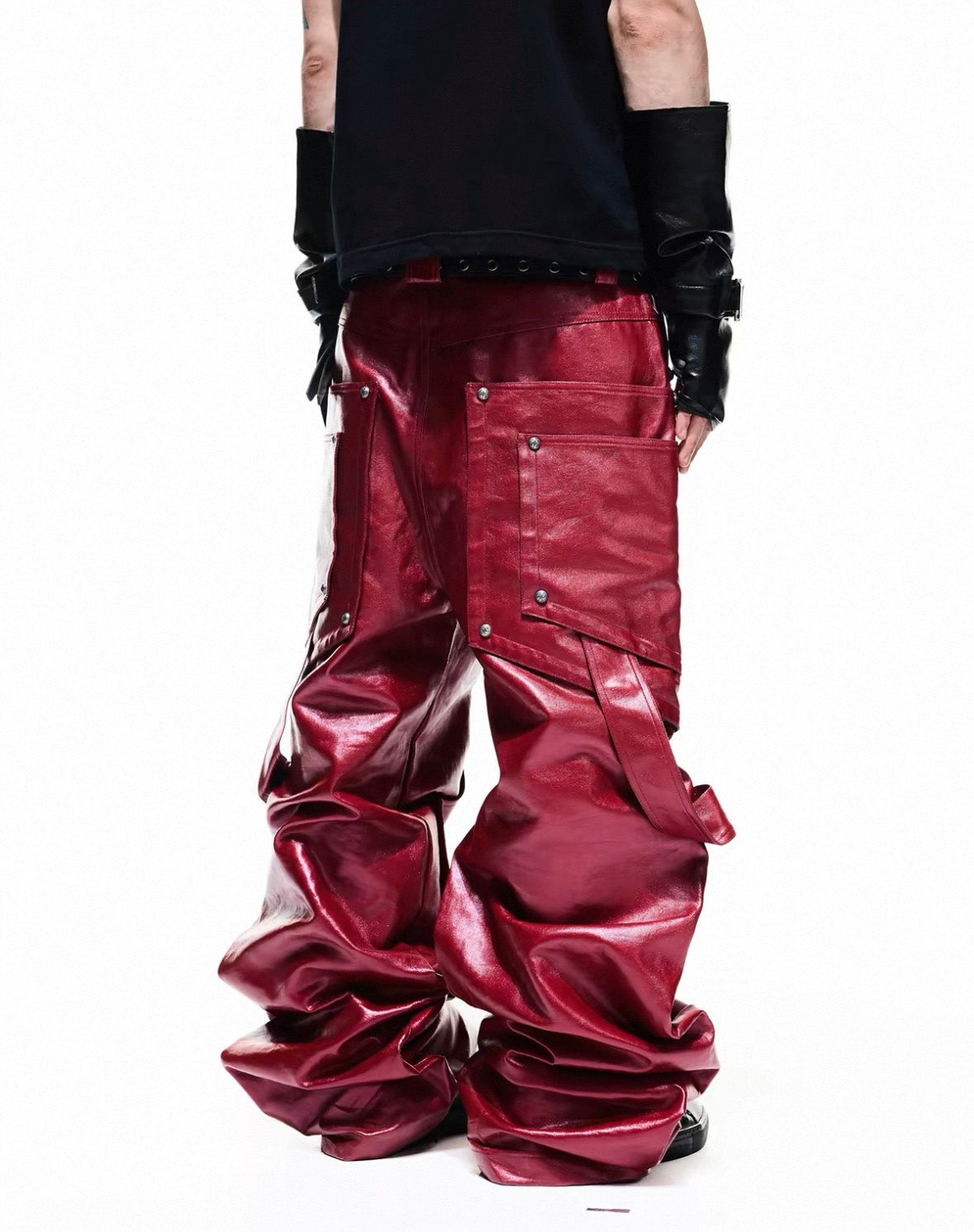 DARKRTPTS Red coated rivet pants