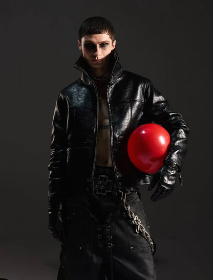 DARKRTPTS High Neck PU Lether Jacket