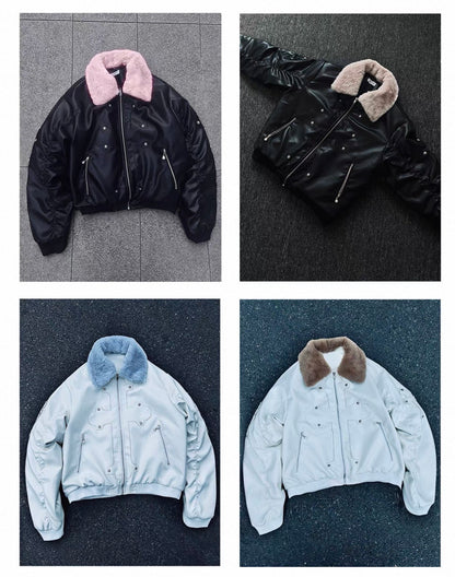 PAIKI PU Leather Bomber Jacket