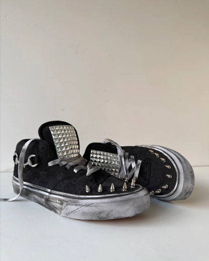 Studded Floral Canvas High Top Sneakers