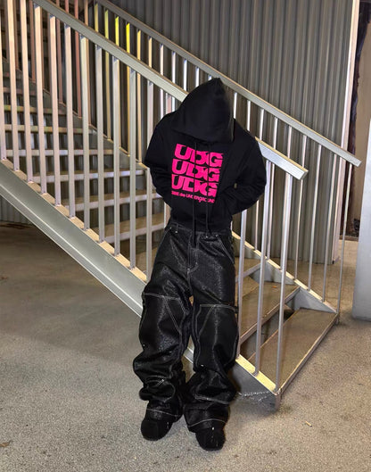 Pink UDG Logo Black Cropped Pullover Hoodie
