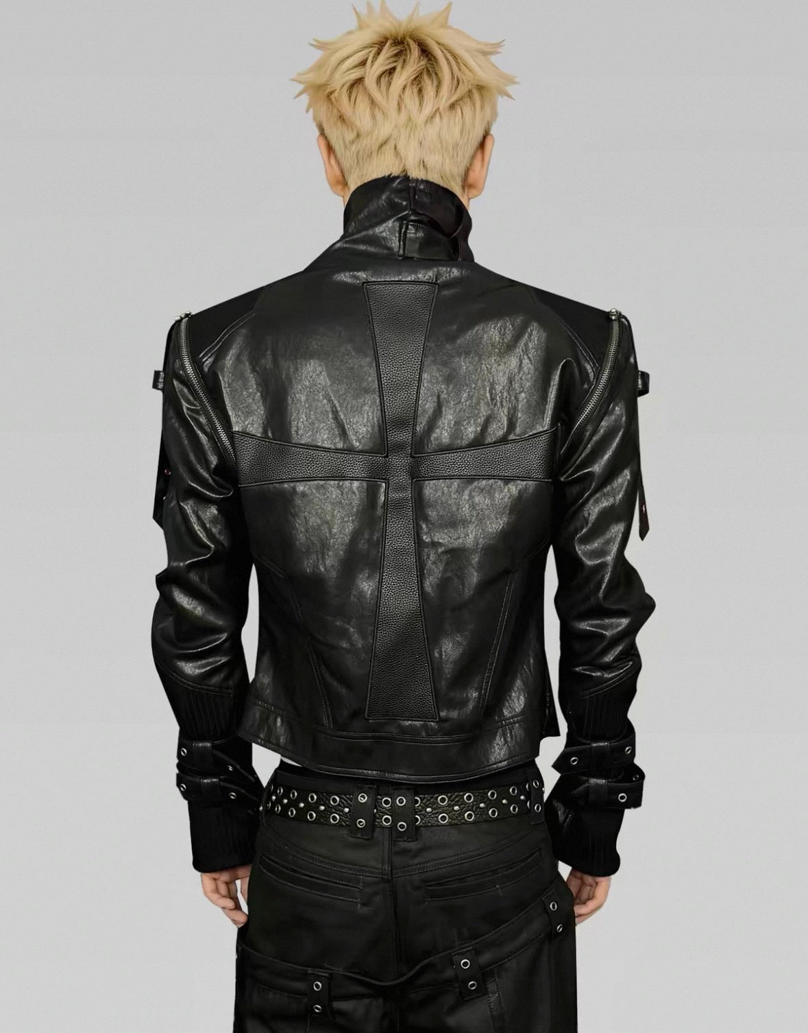 ATANOTHINGNESS Cross PU leather Jacket