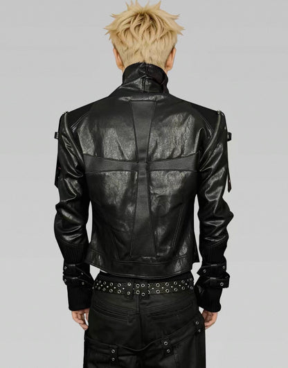 ATANOTHINGNESS Cross PU leather Jacket