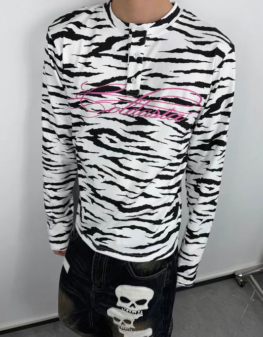 NUMB ASIA フラッシュプリント ゼブラ 長袖Tシャツ SELFISH