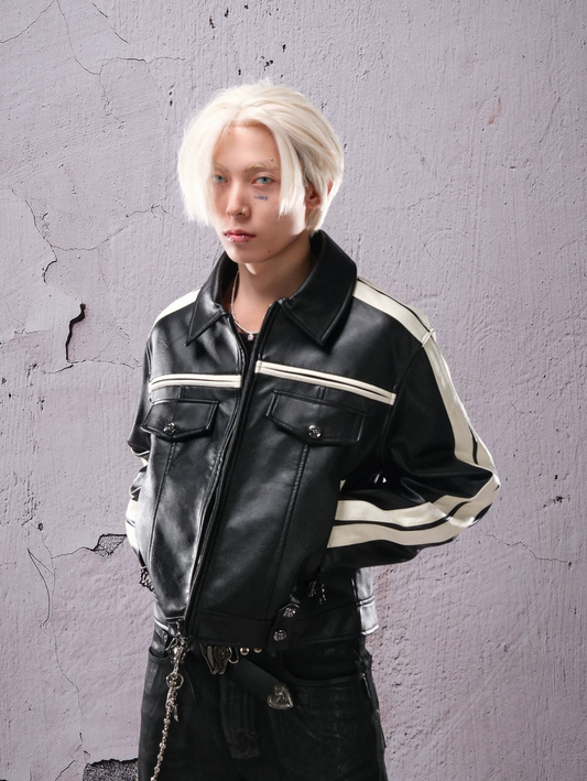 THEWET PU Lether Line Short Jacket