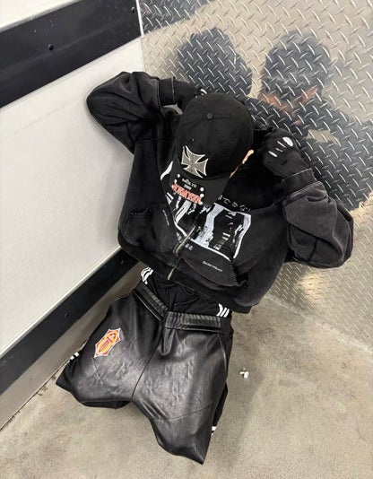 FOURTH3EX Double Waist PU Leather Pants