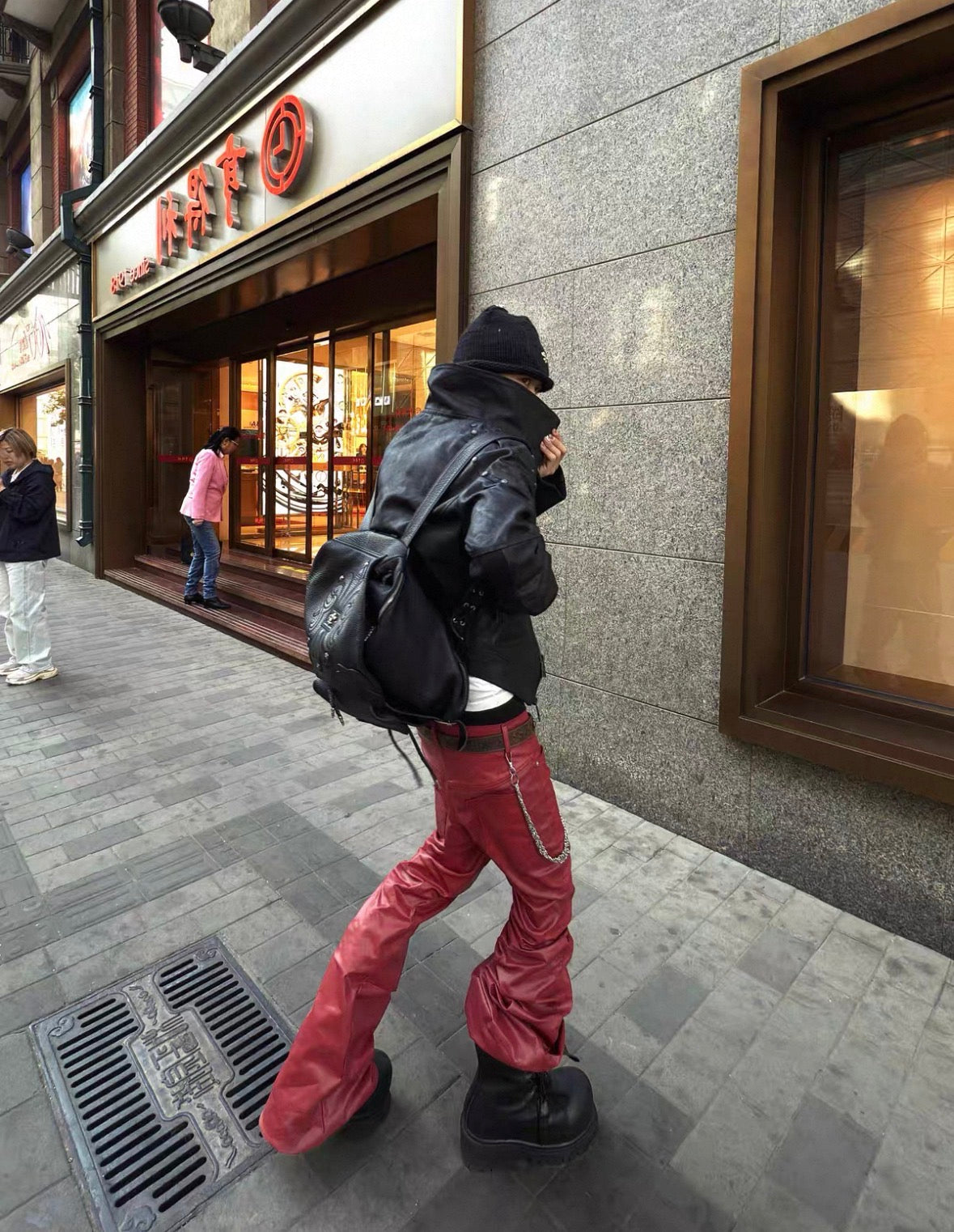 REVEL WAVE Red Lether Flare Pants