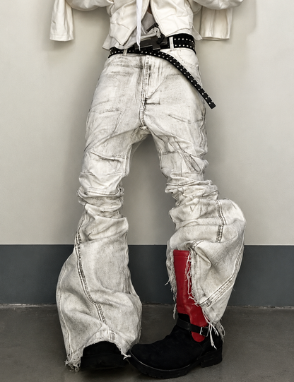 Destroyed Waxed Flared Jeans